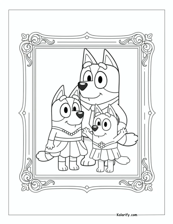 A Bluey family portrait coloring page