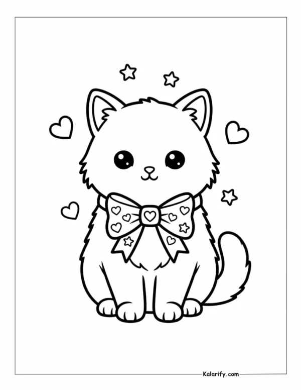 A cat with a fancy bow tie coloring page
