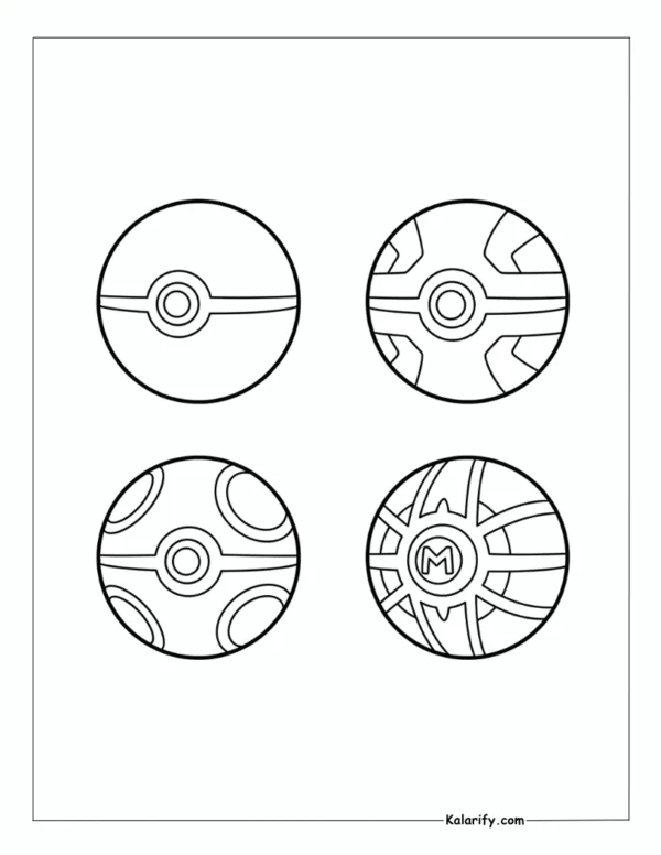 A collection of Pokeballs coloring page