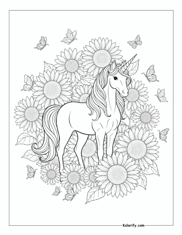 A majestic unicorn coloring page