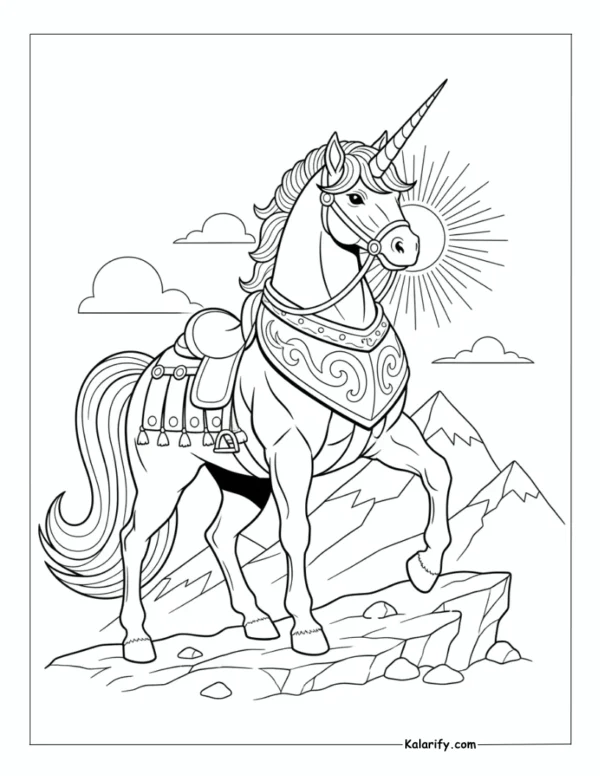 A powerful and strong unicorn coloring page