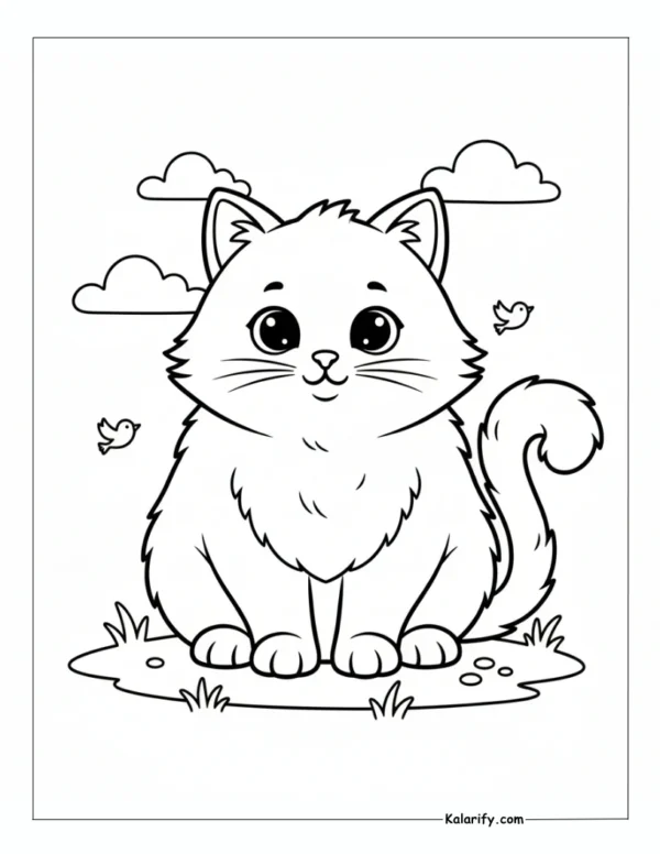 Big Cat sitting on the grass coloring page