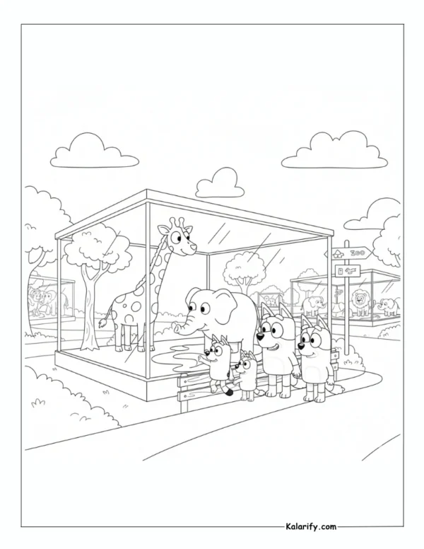 Bluey and family visiting Zoo coloring pages