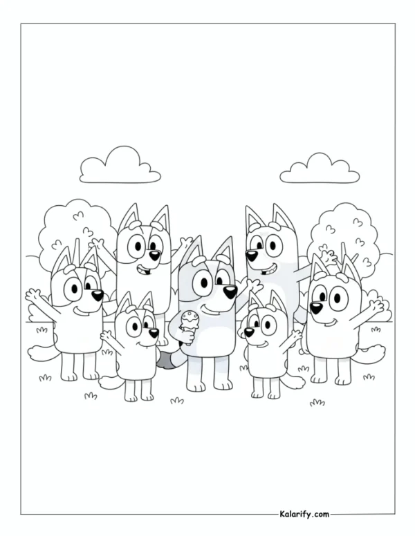 Bluey and her friends free coloring page