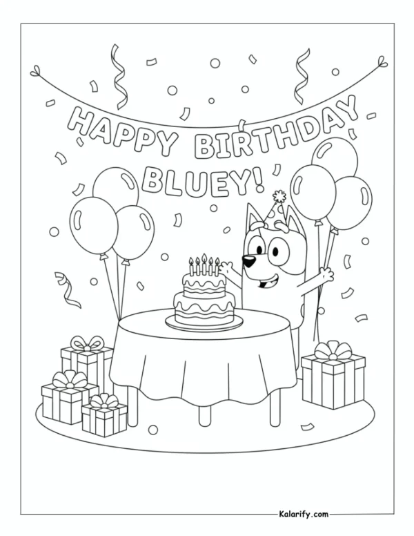 Bluey celebrating birthday coloring page