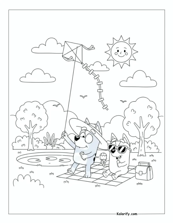 Bluey enjoying a sunny day coloring page