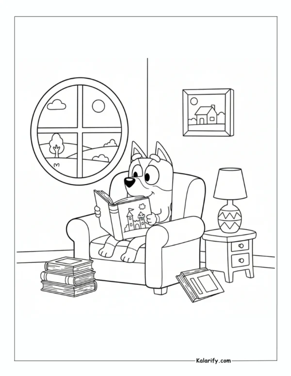 Bluey reading a storybook coloring pages