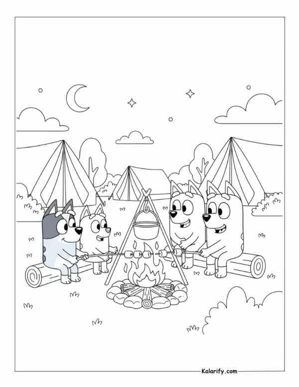 Bluey roasting marshmallows coloring page