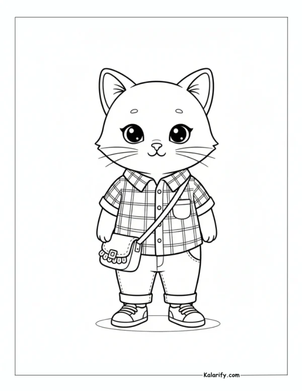 Cat With Clothes Standing Up Coloring Page for Kids