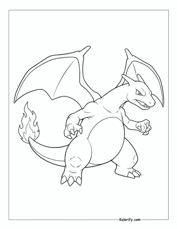 Charizard in an aggressive stance Pokemon coloring page