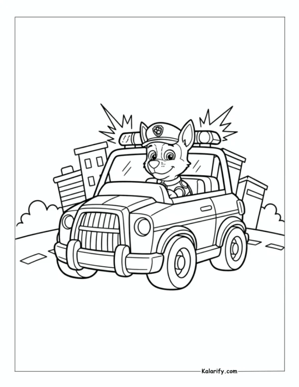 Chase in his cruiser Paw Patrol coloring page
