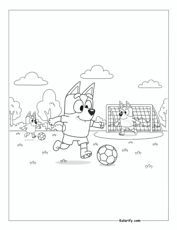 Cute Bluey playing soccer coloring pages