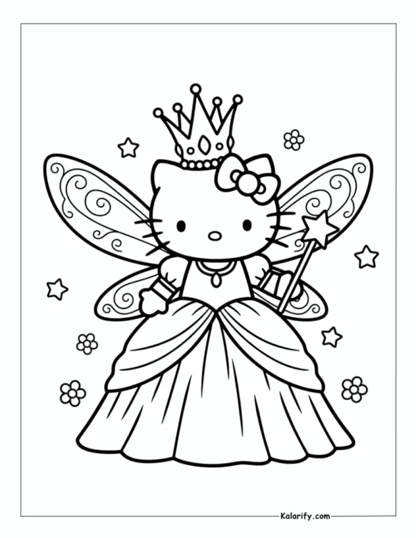 Cute Hello Kitty a fairy princess coloring page