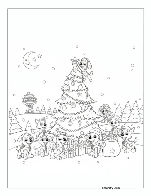 Cute Paw Patrol Christmas coloring page