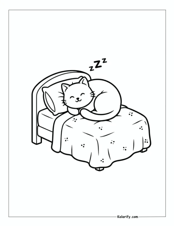 Cute Sleeping Cat coloring page