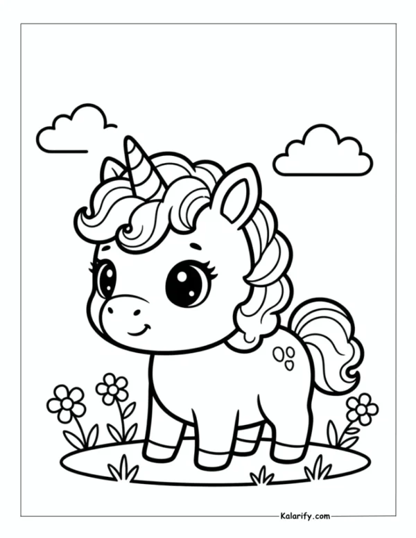 Cute baby unicorn coloring page