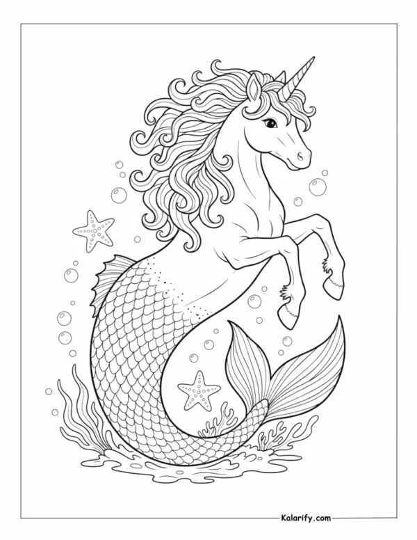 Cute mermaid unicorn coloring page