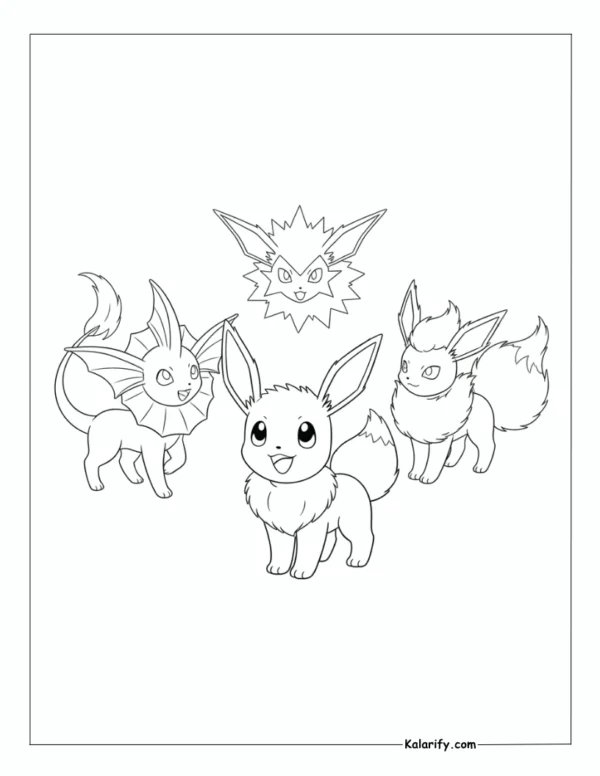 Eevee and its evolutions coloring page