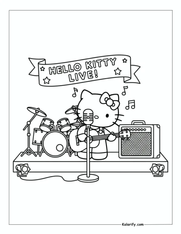 Hello Kitty Playing guitar coloring page