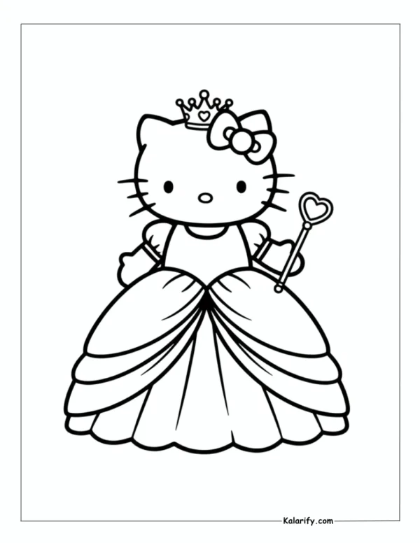 Hello Kitty a beautiful princess coloring page