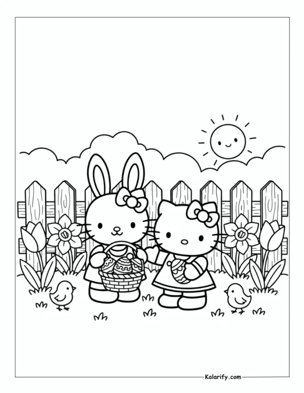 Hello Kitty celebrating Easter coloring page