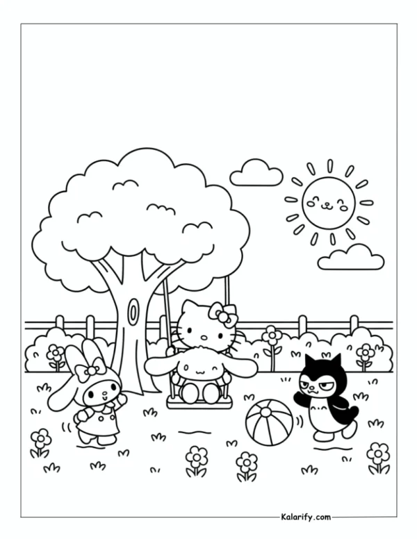 Hello Kitty & friends playing coloring pages
