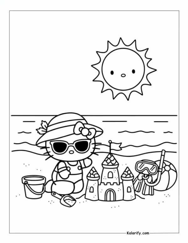 Hello Kitty having fun on vacation coloring page