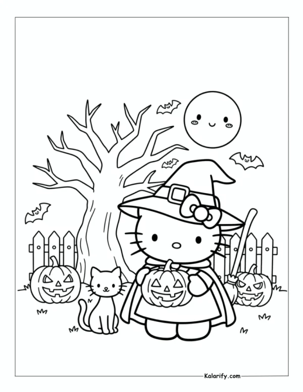 Hello Kitty ready for Halloween coloring pages