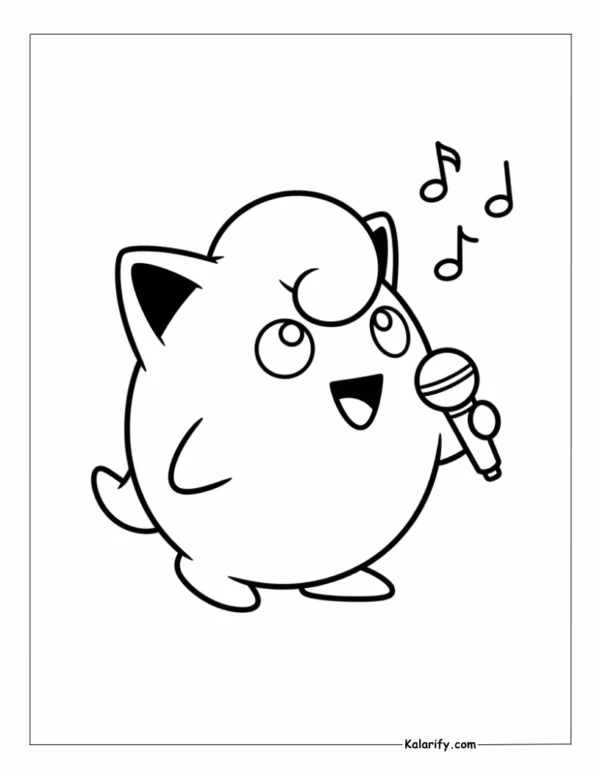 Jigglypuff singing with a microphone coloring page