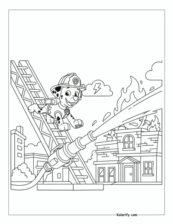 Marshall sliding down his ladder Paw Patrol coloring page