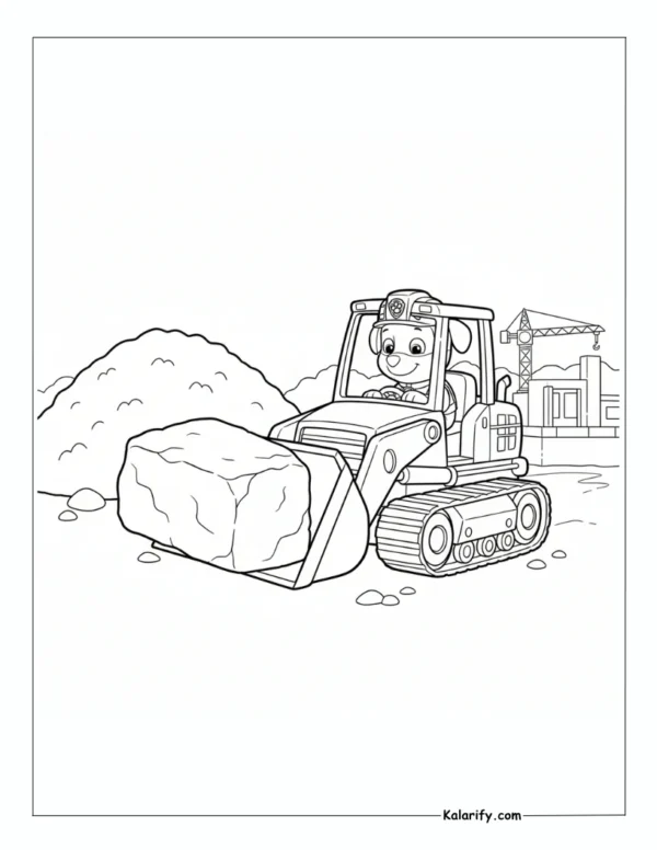 Rubble moving a block Paw Patrol coloring page