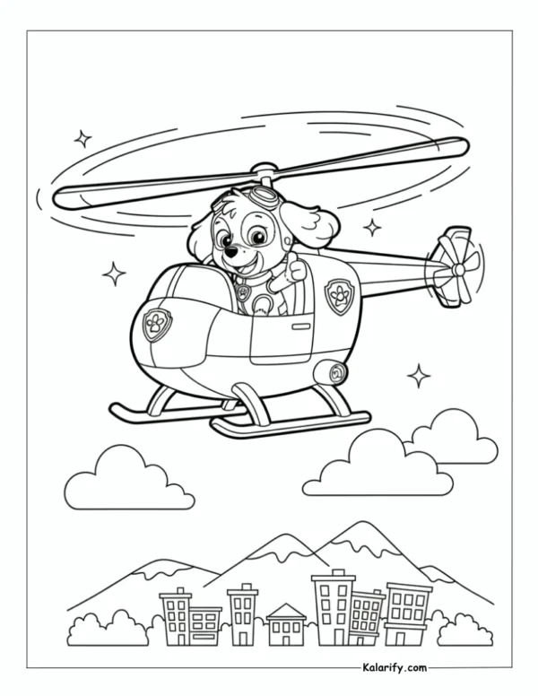Skye in her helicopter Paw Patrol coloring page