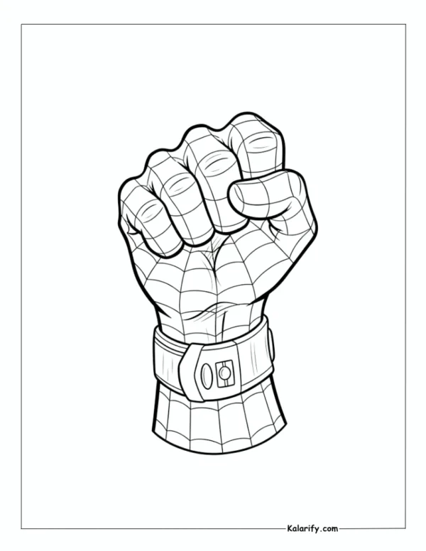 Spiderman clenched fist in a fighting pose coloring page