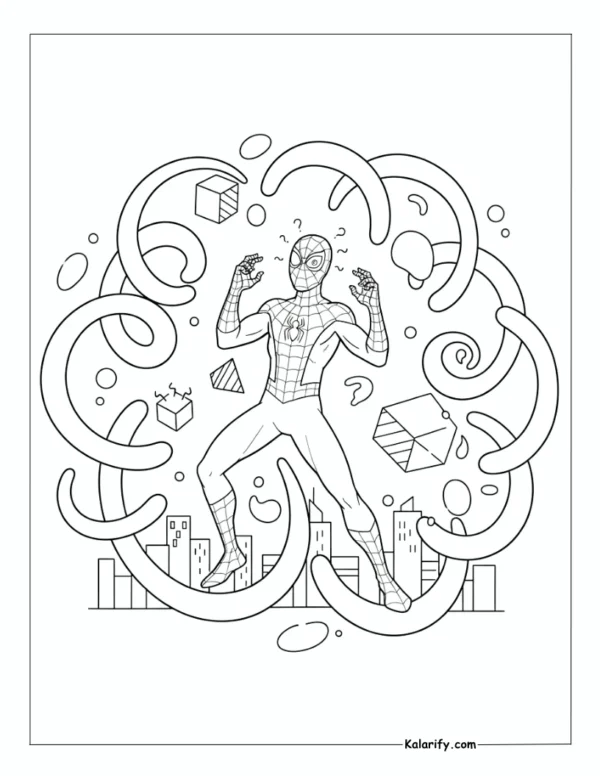 Spiderman confused Mysterio swirling illusions coloring page