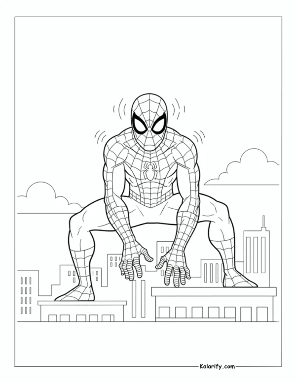 Spiderman standing alert coloring page
