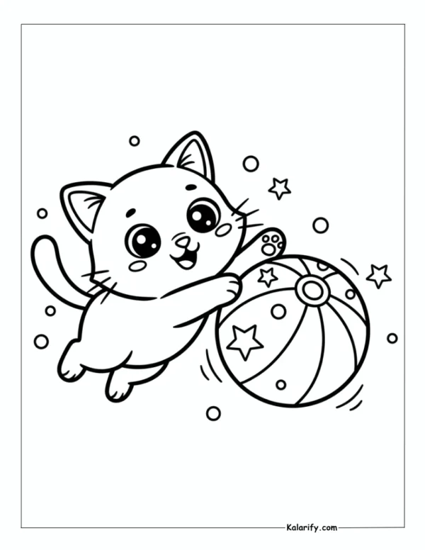 Cat playing with a bouncy ball coloring page